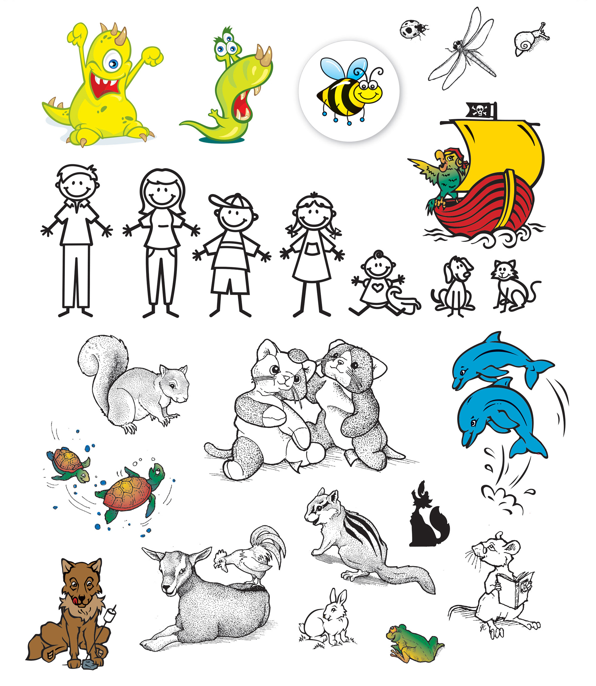 Illustrations and cartoon sketches